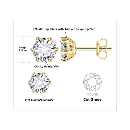 Moissanite D Color Round Solitaire Stud Earrings 0.6-6ct Sterling Silver