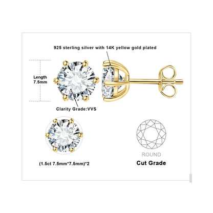 Moissanite D Color Round Solitaire Stud Earrings 0.6-6ct Sterling Silver