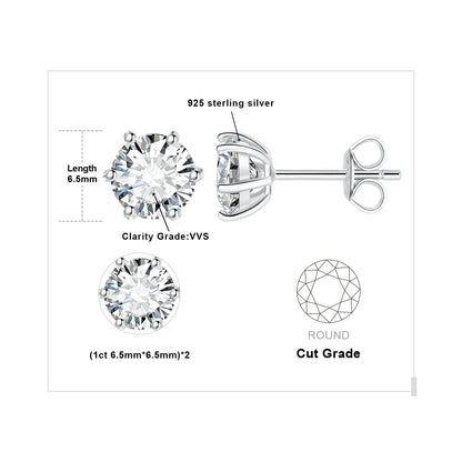 Moissanite D Color Round Solitaire Stud Earrings 0.6-6ct Sterling Silver