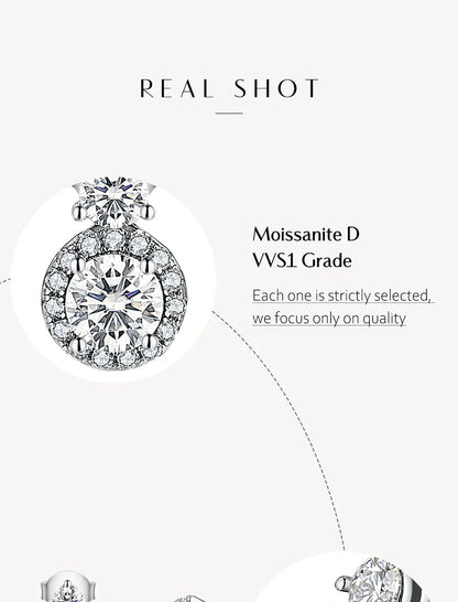 VVS1 D Color Round Moissanite Stud Earrings 925 Sterling Silver Bowknot Back