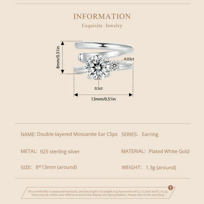 Moissanite Double Layer Clip Earring S925 Sterling Silver Mother's Day Gift