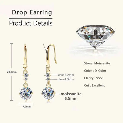 Moissanite Earrings 925 Sterling Silver White Gold Plated Hypoallergenic Studs