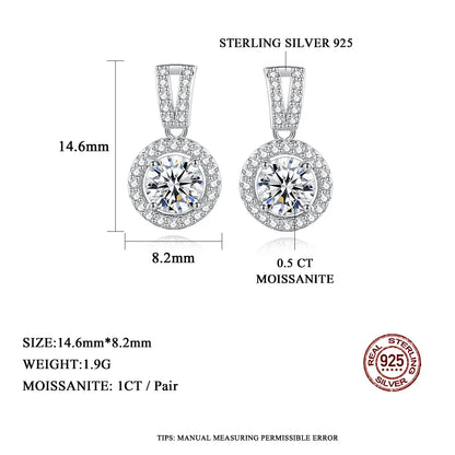 Moissanite Drop Earrings 925 Sterling Silver 1 Ct GRA Bridal Wedding Engagement