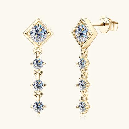 Moissanite Drop Earrings Round D Full Cut Solitaire 925 Sterling Silver