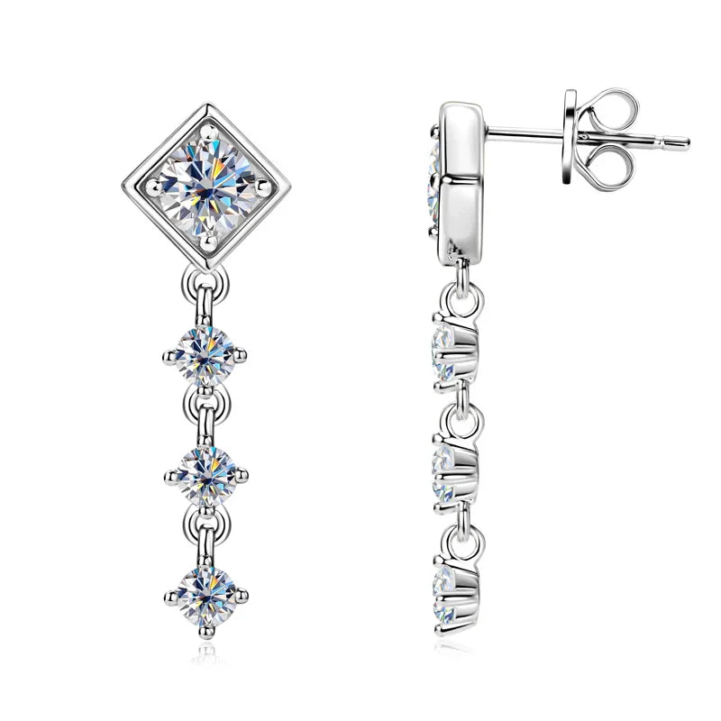 Moissanite Drop Earrings Round D Full Cut Solitaire 925 Sterling Silver
