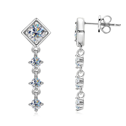 Moissanite Drop Earrings Round D Full Cut Solitaire 925 Sterling Silver