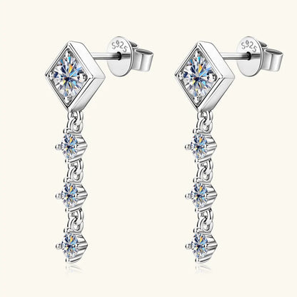 Moissanite Drop Earrings Round D Full Cut Solitaire 925 Sterling Silver