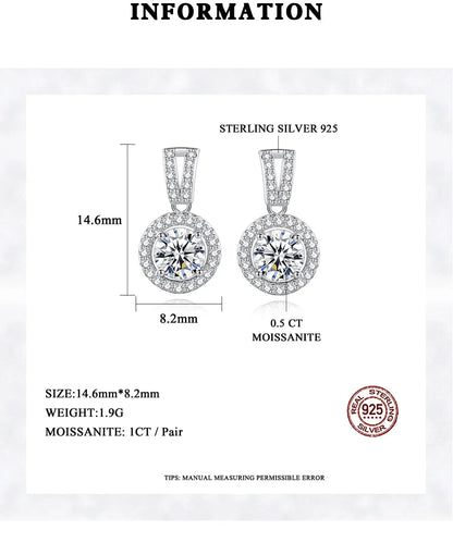 Moissanite Drop Earrings 925 Sterling Silver 1 Ct GRA Bridal Wedding Engagement
