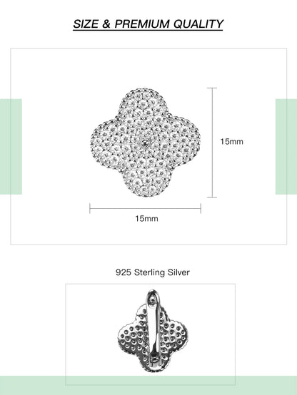 Moissanite Four-Leaf Clover Clip Earrings 925 Sterling Silver Women Studs