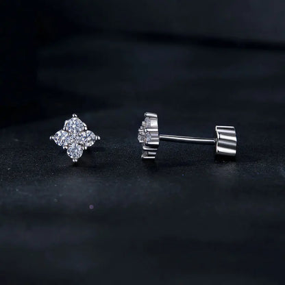 Moissanite Four-Leaf Clover Stud Earrings 925 Silver Screw Back Mom Gift