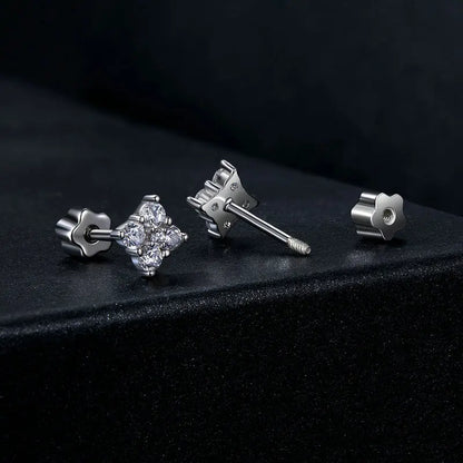 Moissanite Four-Leaf Clover Stud Earrings 925 Silver Screw Back Mom Gift