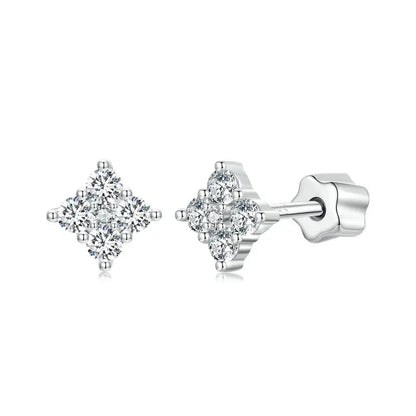 Moissanite Four-Leaf Clover Stud Earrings 925 Silver Screw Back Mom Gift