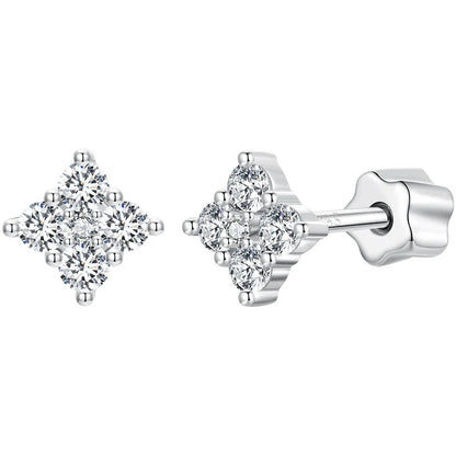 Moissanite Four-Leaf Clover Stud Earrings 925 Silver Screw Back Mom Gift