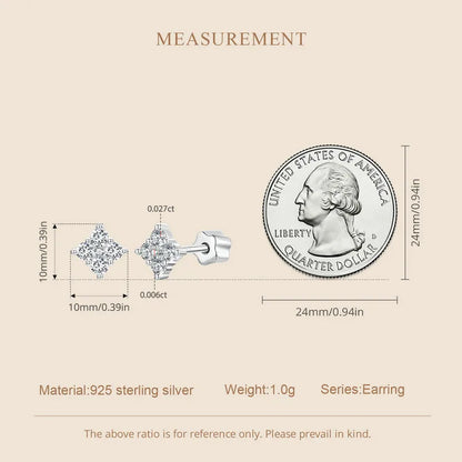 Moissanite Four-Leaf Clover Stud Earrings 925 Silver Screw Back Mom Gift