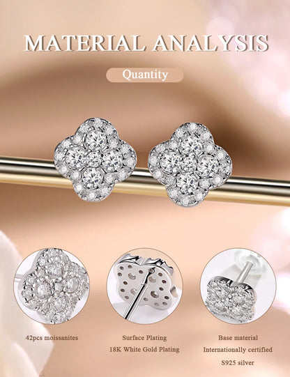 Moissanite Four-Leaf Clover Stud Earrings S925 Sterling Silver Women Gift