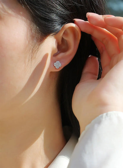 Moissanite Four-Leaf Clover Stud Earrings S925 Sterling Silver Women Gift