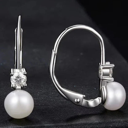 Moissanite Freshwater Pearl Drop Earrings 925 Sterling Silver Round Cut Dangle