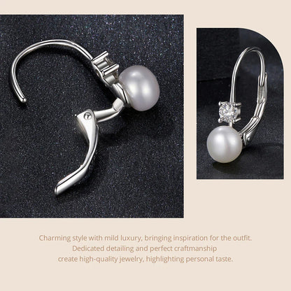Moissanite Freshwater Pearl Drop Earrings 925 Sterling Silver Round Cut Dangle