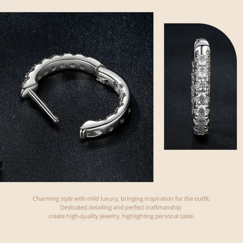 Moissanite Gold Hoop Earrings 925 Sterling Silver D-Color Round Hypoallergenic