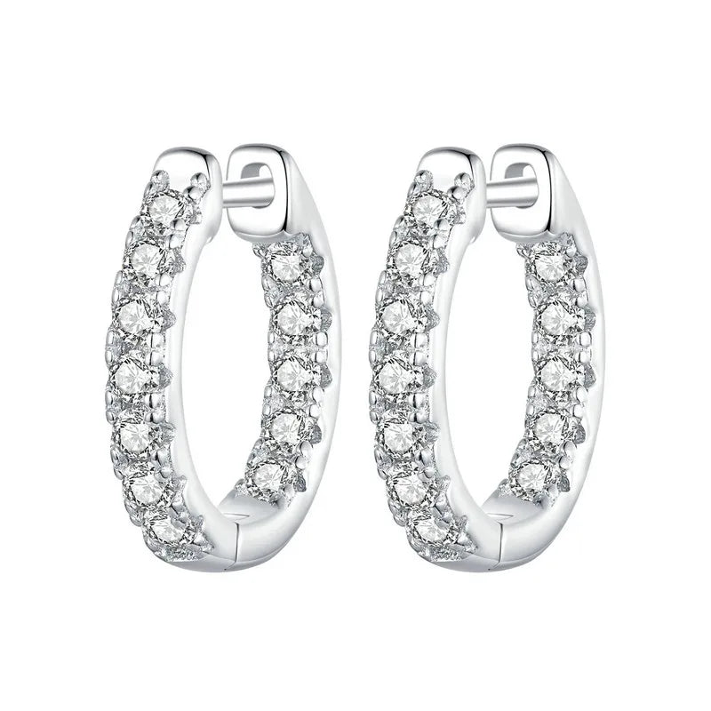 Moissanite Gold Hoop Earrings 925 Sterling Silver D-Color Round Hypoallergenic