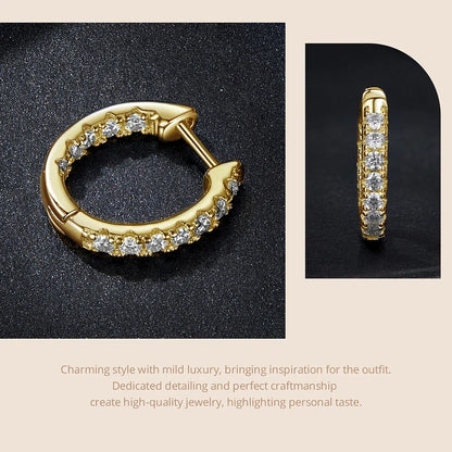 Moissanite Gold Hoop Earrings 925 Sterling Silver D-Color Round Hypoallergenic