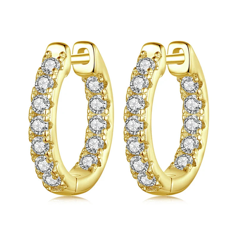 Moissanite Gold Hoop Earrings 925 Sterling Silver D-Color Round Hypoallergenic