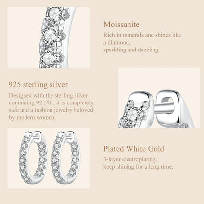 Moissanite Gold Hoop Earrings 925 Sterling Silver D-Color Round Hypoallergenic