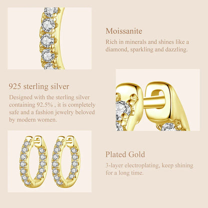 Moissanite Gold Hoop Earrings 925 Sterling Silver D-Color Round Hypoallergenic