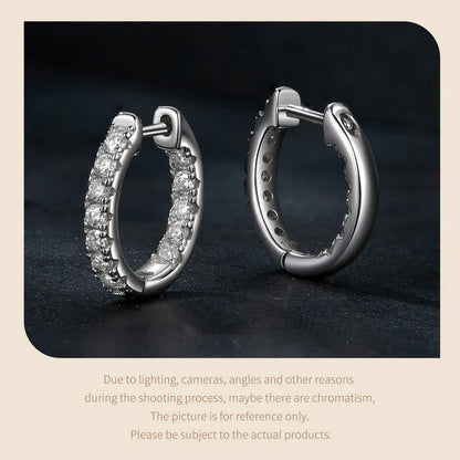 Moissanite Gold Hoop Earrings 925 Sterling Silver D-Color Round Hypoallergenic