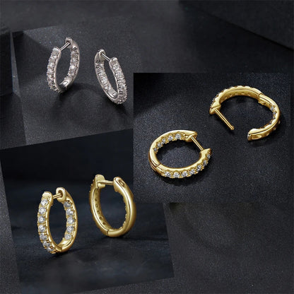 Moissanite Gold Hoop Earrings 925 Sterling Silver D-Color Round Hypoallergenic