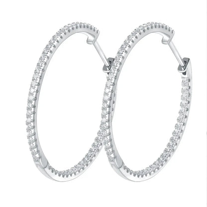 Moissanite Hoop Earrings 30/50mm Sterling Silver 925 Bridal Wedding Hoops