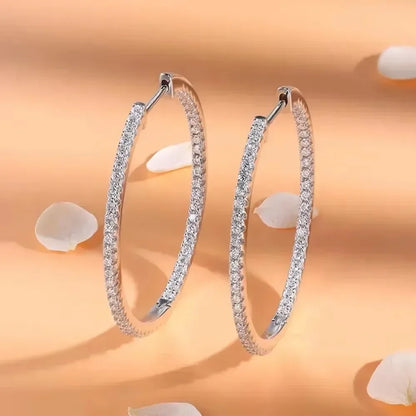 Moissanite Hoop Earrings 30/50mm Sterling Silver 925 Bridal Wedding Hoops