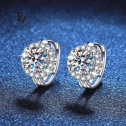 Moissanite Hoop Earrings 925 Sterling Silver Diamond-Cut Wedding Gift For Women