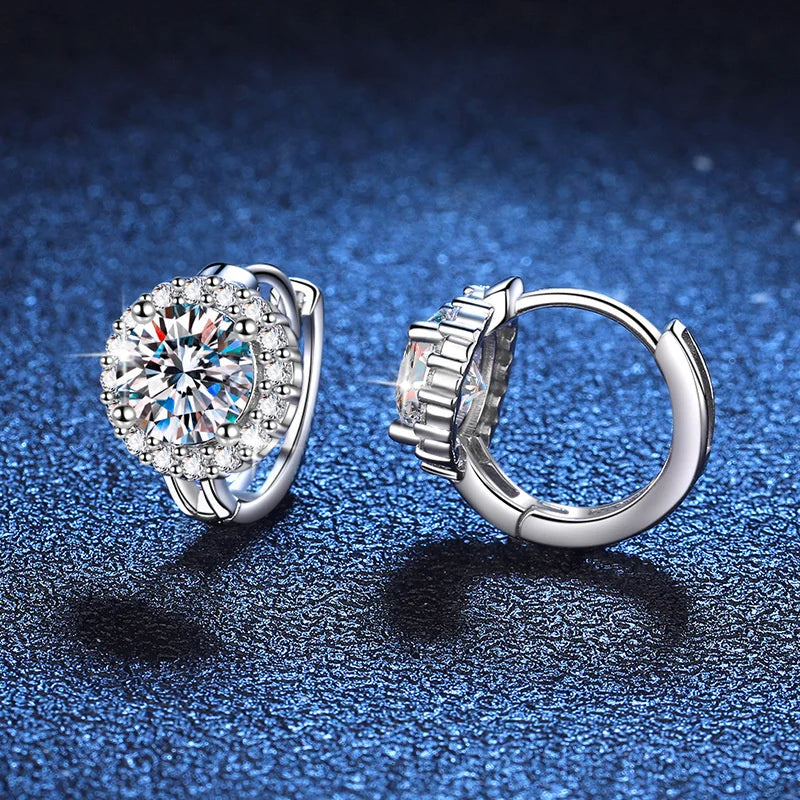 Moissanite Hoop Earrings 925 Sterling Silver Diamond-Cut Wedding Gift For Women
