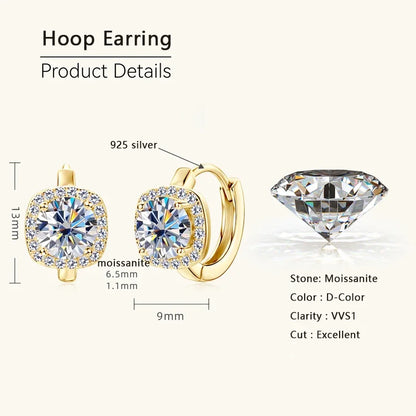 Moissanite Hoop Earrings 925 Sterling Silver Huggie For Women Girls Dainty