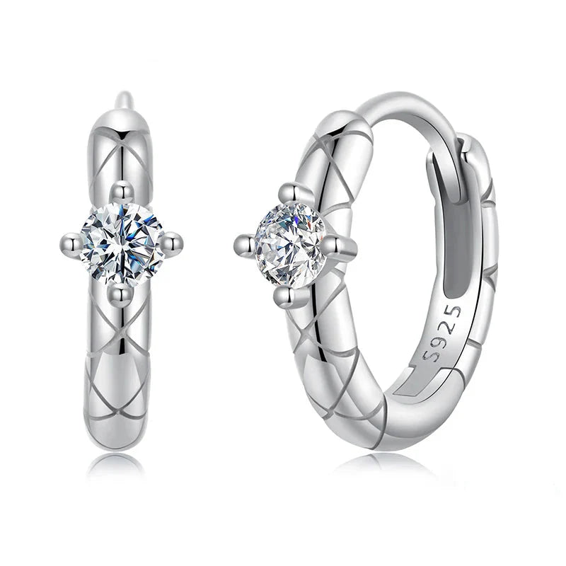 Moissanite Hoop Earrings Gold Plated 925 Sterling Silver Cut Hypoallergenic