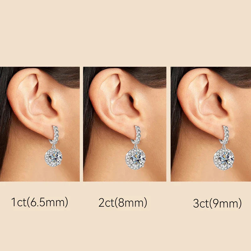 Moissanite Hoop Huggie Earrings 925 Sterling Silver Dangle Drop 3ct 2ct