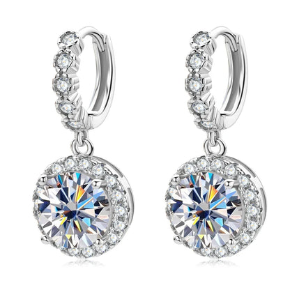 Moissanite Hoop Huggie Earrings 925 Sterling Silver Dangle Drop 3ct 2ct