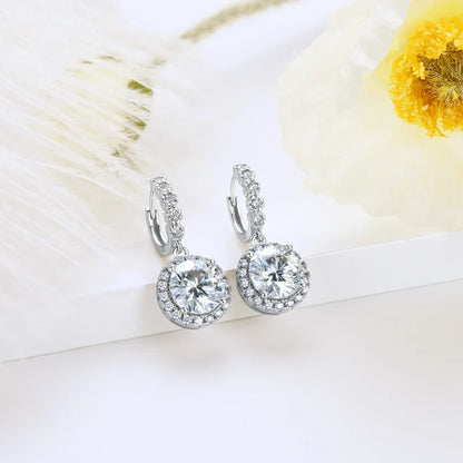 Moissanite Hoop Huggie Earrings 925 Sterling Silver Dangle Drop 3ct 2ct