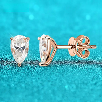 Moissanite Pear Cut Stud Earrings 0.5-1ct Sterling Silver Gold Plated VVS1