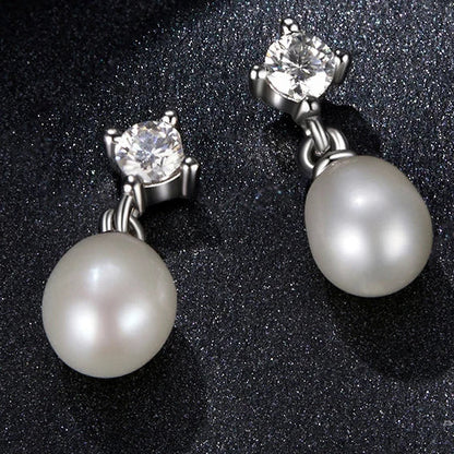 Moissanite Pearl Drop Earrings 925 Sterling Silver 0.1ct Each
