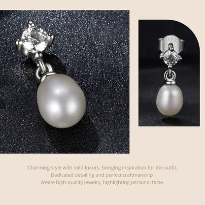 Moissanite Pearl Drop Earrings 925 Sterling Silver 0.1ct Each