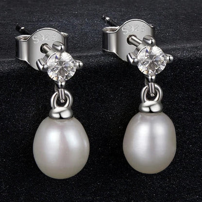 Moissanite Pearl Drop Earrings 925 Sterling Silver 0.1ct Each
