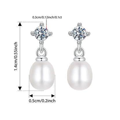 Moissanite Pearl Drop Earrings 925 Sterling Silver 0.1ct Each