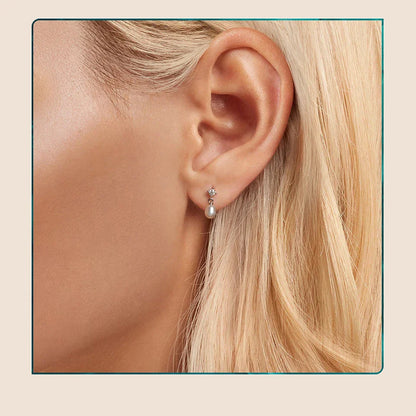 Moissanite Pearl Drop Earrings 925 Sterling Silver 0.1ct Each