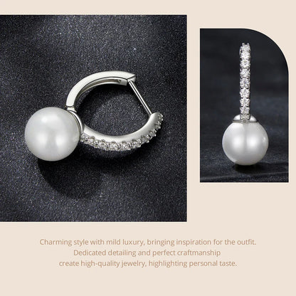 Moissanite Pearl Drop Earrings 925 Sterling Silver Shell Hoop Wedding Gift