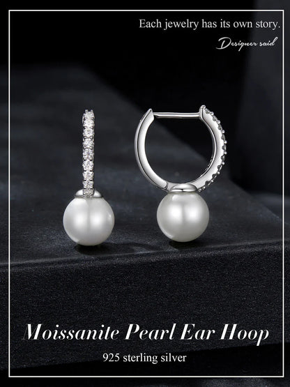 Moissanite Pearl Drop Earrings 925 Sterling Silver Shell Hoop Wedding Gift