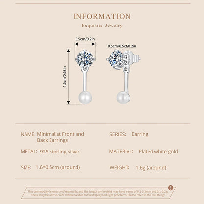Moissanite Pearl Stud Earrings 925 Sterling Silver Lab Diamond CZ Bridal Gift
