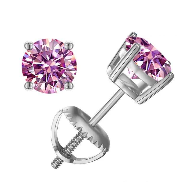 Moissanite Screw-Back Stud Earrings 0.5-2CT Four-Prong S925 Sterling Silver