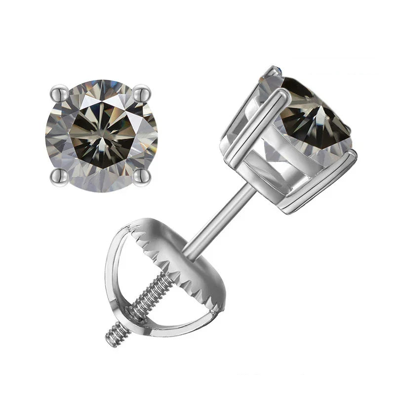 Moissanite Screw-Back Stud Earrings 0.5-2CT Four-Prong S925 Sterling Silver